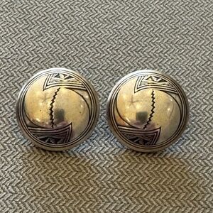 Vintage TSM Sterling Silver Southwestern Concho Button earrings Signed